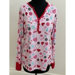 Little Sleepies Pink‎ Sweet Valentine Long Sleeve Bamboo PJ Top Women’s M Cozy